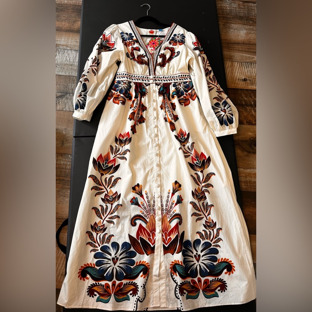 NWT Farm-Anthropologie V-Neck Maxi Dress Med